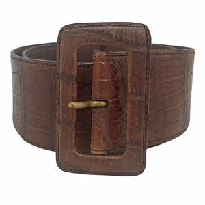 Ralph Lauren Brown Alligator Wide Trench Buckle Belt / Sz M